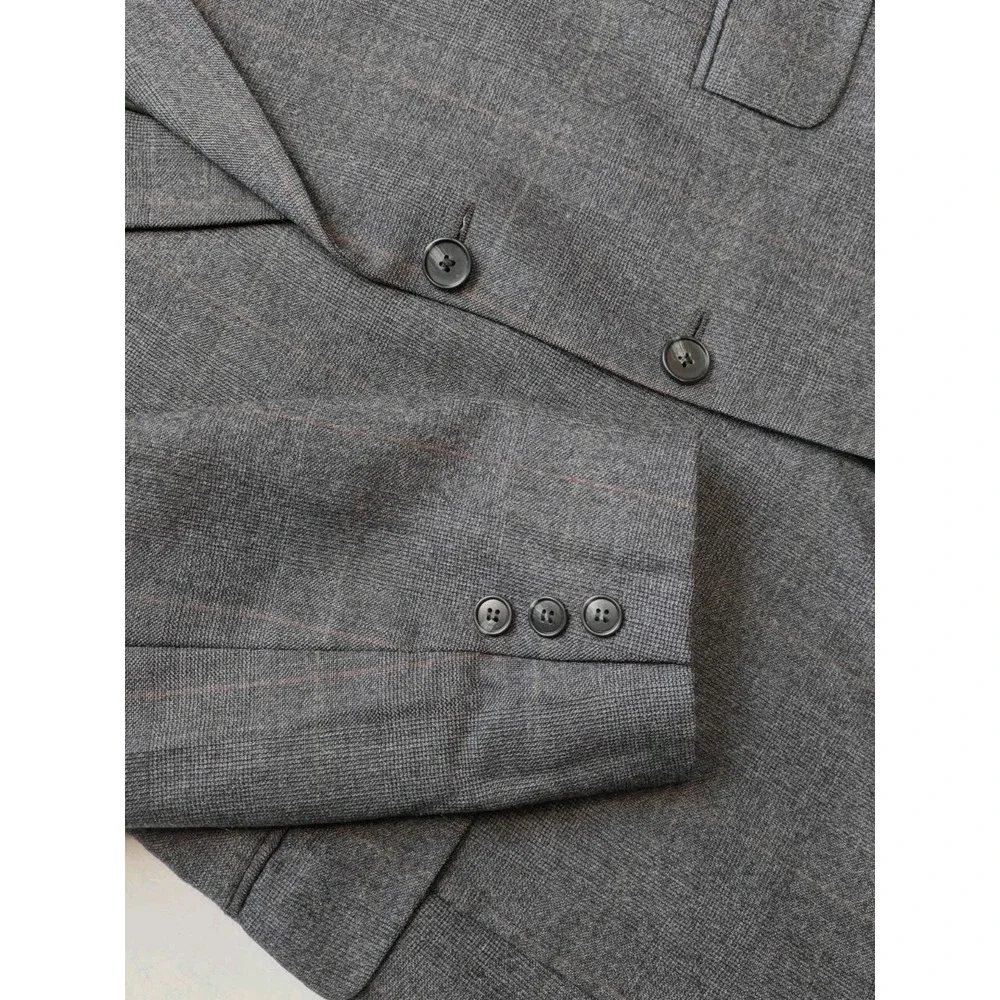 Bespoke 40R Gray Plaid Wool Blazer Mens 2 Button Sport Coat Made in USA M501